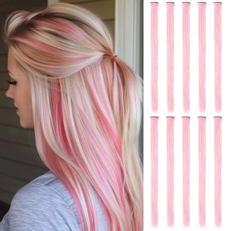 10Pcs 24 Inch Colored Clip In Hair Extensions Straight Synthetic Highlight Hairpieces For Girls Cosplay Party — image 10