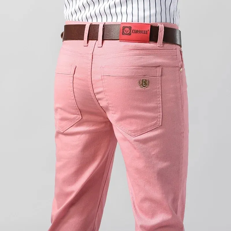 Men's Colorful Denim Stretch Stretch Jeans New Elastic Yellow Pink Red Slim Male Clothing Simple Business Denim Trousers