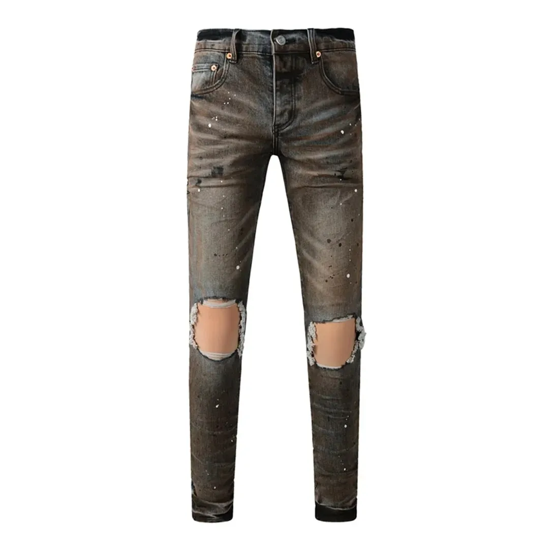 High Street Brand Men's Jeans American Distressed Coated Blank Stretch Skinny Button Fly Ripped Pants Trousers — image 16