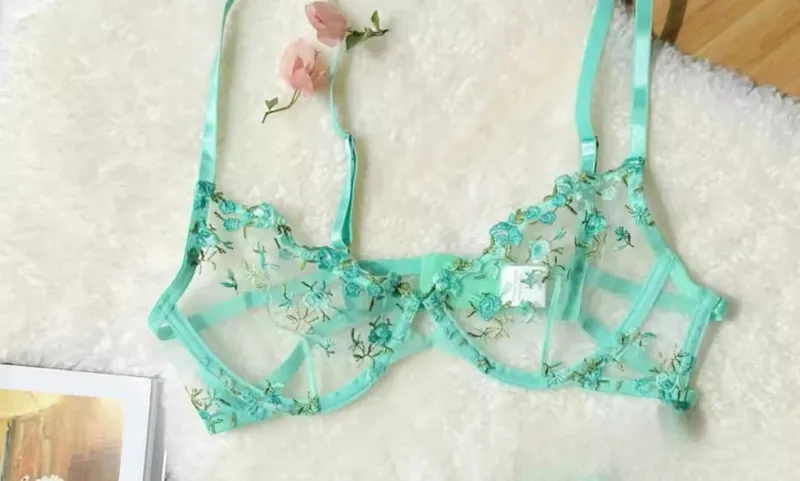 French Elegant Lingerie Set-Floral Embroidery Semi-Transparent Bra & Brief Black Sensual Women's Underwear Luxury Intimates — image 9