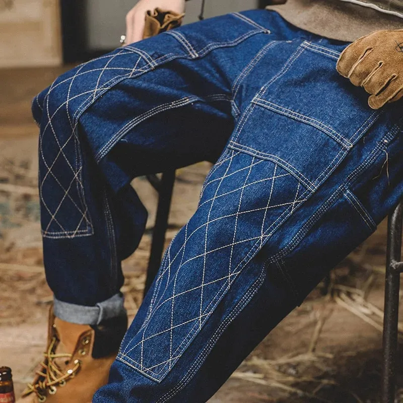 American Retro Work Jeans Men's Autumn Fashion Loose Open Thread Double Knee Thickened Wooden Straight Leg Denim Pants — image 2