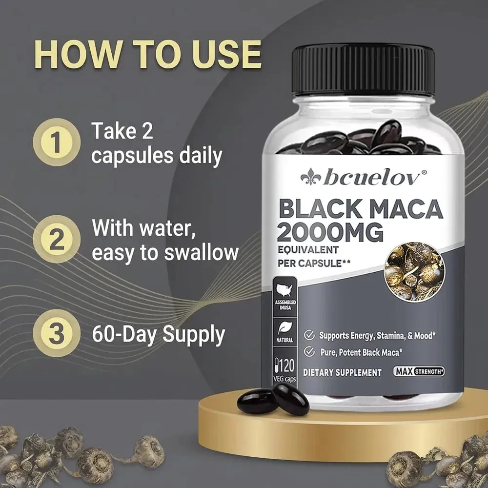 Black Maca Capsules 20000mg - Supports Brain Function Promotes Muscle Growth & Recovery Super Absorption Improve Vitality — image 4
