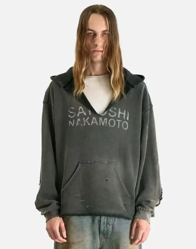N Brand 26SS”DESTRUCTO' STUDDED WASHED“ Distressed High-Street Hip-Pop Cotton Oversized Hoodies Sweater For Men — image 6