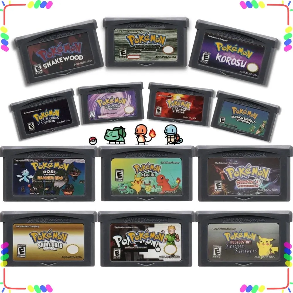 GBA Pokemon Game Cartridge 32-Bit Video Game Console Card AshGray Liquid Crystal Light Platinum Moemon Emerald English Language — image 1