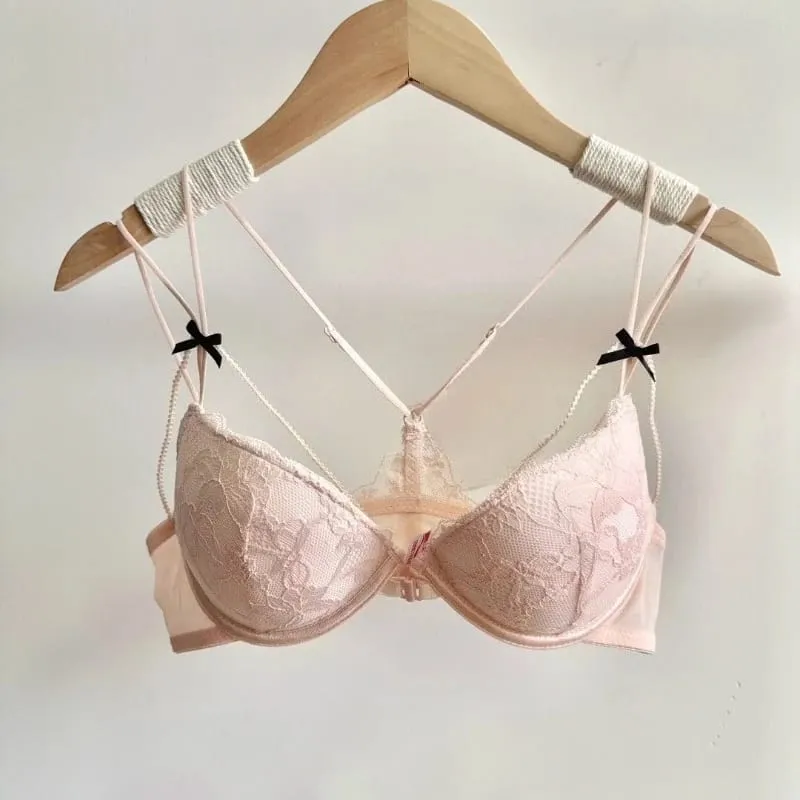 Minimal Romantic Coquette Lace Front Clasp Bra Set Wirefree Ultra Thin Straps Beauty Back Small Bust Create Curvy Lookr MOYISU — image 5