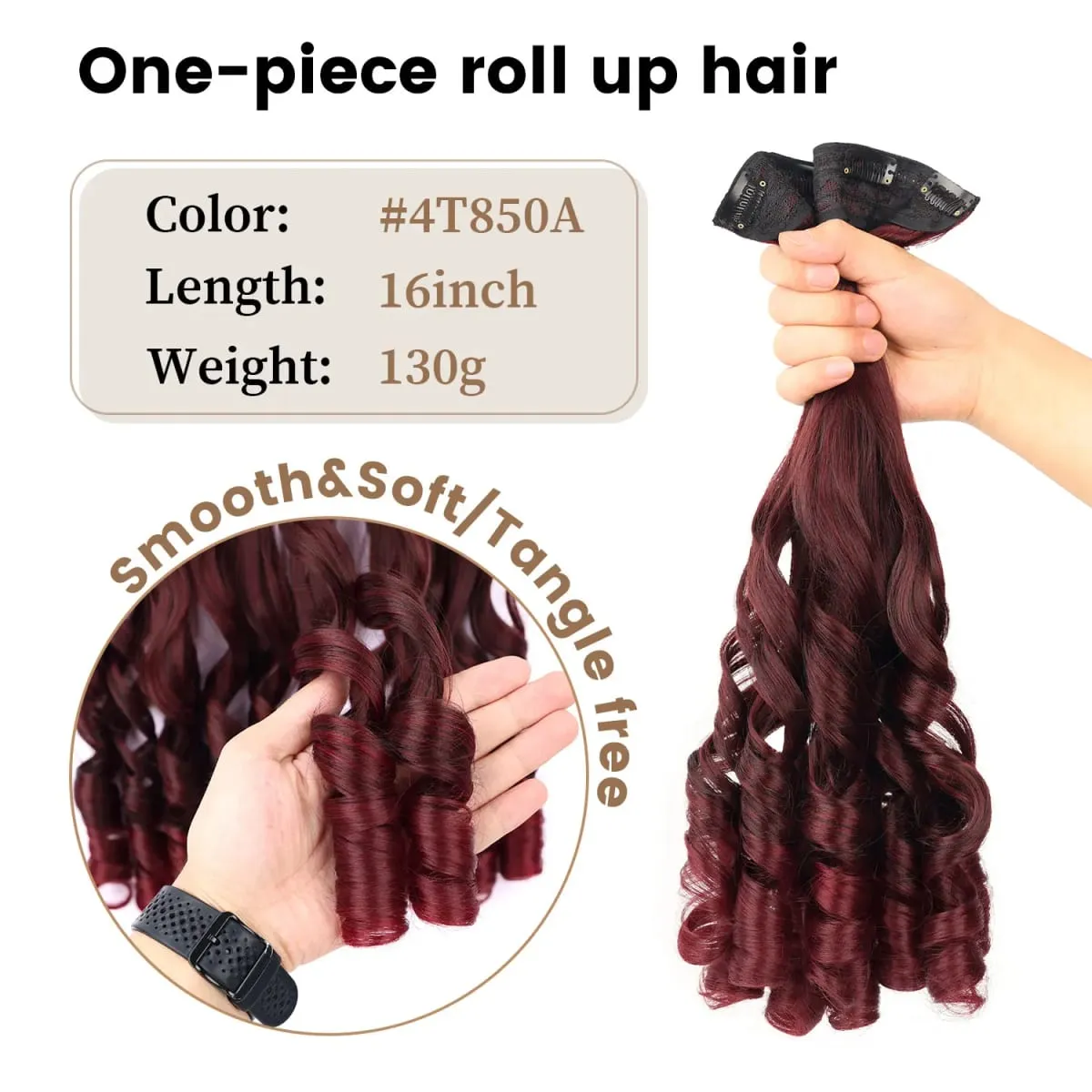 Synthetic clip in one piece hair extensions 5 clips in one piece hair wavy style 16inch french curl for women ladies daily party — image 4