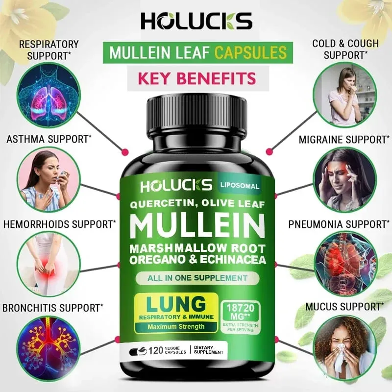Premium Mullein Leaf Extract Capsules with Vitamin C Support Expectorant Soothes Airways & Reduces Irritation Lung Health