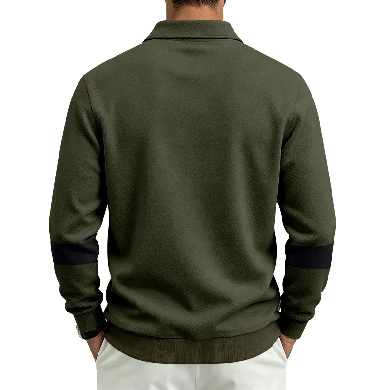 Men Lapel Polo Sweatshirt, Color Block Long Sleeve Pullover, Loose Solid Casual Top for Spring Autumn Daily Outfit — image 14