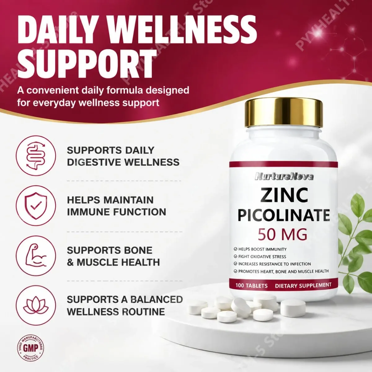 Zinc Picolinate Tablets for Antioxidant Support Bone and Muscle Wellness Daily Mineral Supplement for Adults 100 Tablets — image 4