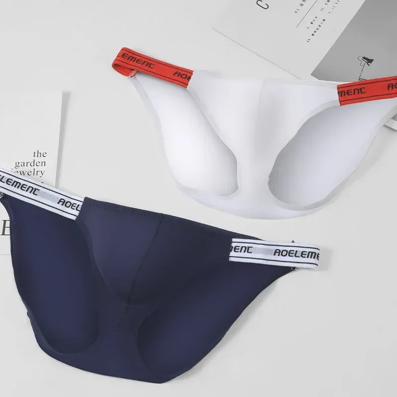 Men's Underwear Solid Color Elastic Tight Sexy Low Waist Ice Silk High Fork Thong Fitness Sports Comfortable Triangle Shorts — image 2