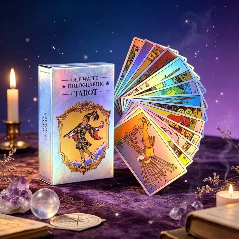 Colorful Holographic Waite Tarot Standard 78 Card Configuration Mirror Light and Shadow Card Face Immersive Divination — image 1