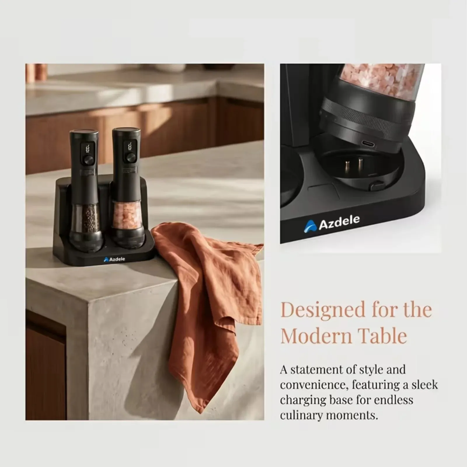 Electric Salt And Pepper Grinder Set Dual-Speed Adjustment Stainless Steel Rechargeable Automatic Pepper Grinder Jar With USB Charging Base Large 3.38 Ounce Capacity External Adjustable Coarseness LED Light. — image 5