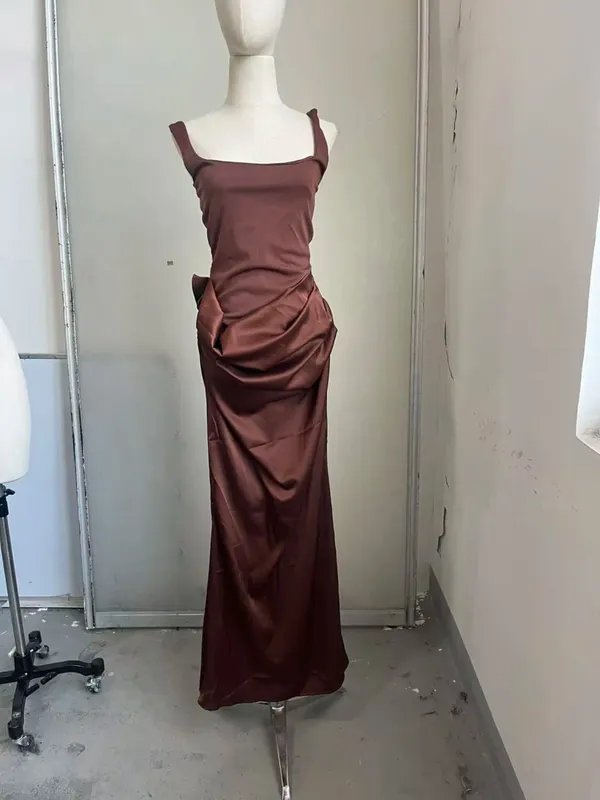 Women's Solid Satin Pleated Strap Mini Dress Sleeveless Backless Lace Up Fashionable Dress 2026 Summer Lady Party Chic Outfit — image 15
