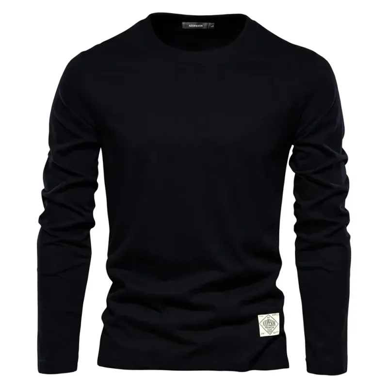 2026New Solid Color Cotton Crewneck Sweatshirt Men Casual Long Sleeve Loose Pullover Top — image 4