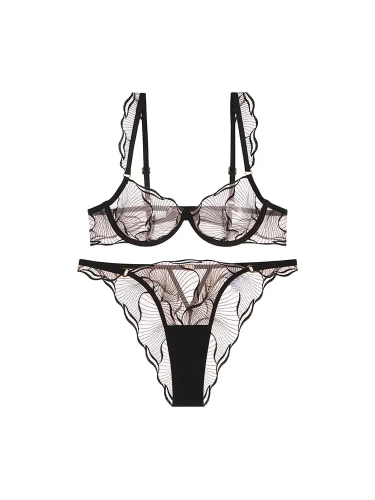 European Style Ultra Thin Sheer Lace Lingerie Set Embroidery Minimizer Bra Big Bust Support Slim Fit Underwear S-XL Size 32-38 — image 4