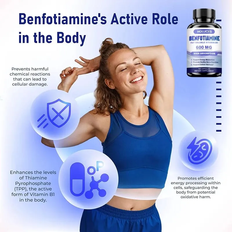 Benfotiamine 600mg | Superior Absorption Vitamin B1 for Energy Metabolism & Nerve Health | 120 Capsules Dietary Supplement — image 3