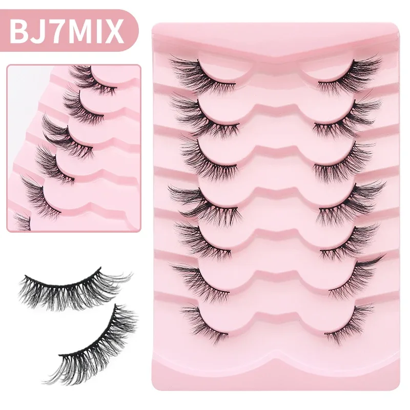 7 Pairs Natural Lashes Wispy Half Clear Band Strip Lashes False Eyelashes Soft Fluffy Lightweight Eye Lashes Makeup — image 8