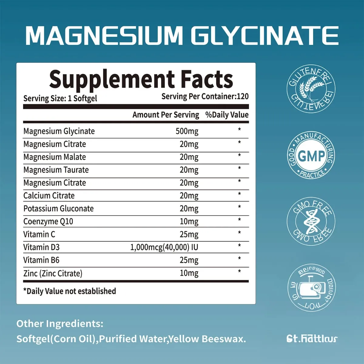 Magnesium Glycinate 500mg Nutritional Supplement Supports Nervous System Bone & Muscle Health Supports Calm Mood & Body Relaxation for Daily Wellness