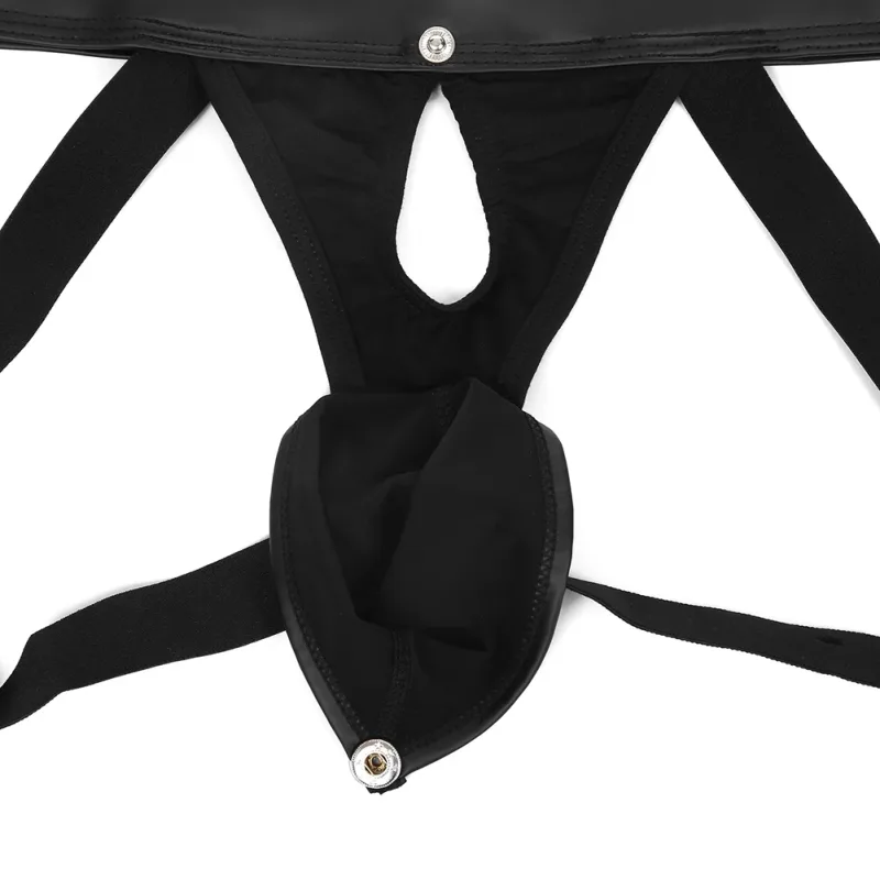 Men Faux Leather Gstring Thongs Underwear with Detachable Pouch Open Butt Low Waist Underpants for Comfortable Wear — image 14