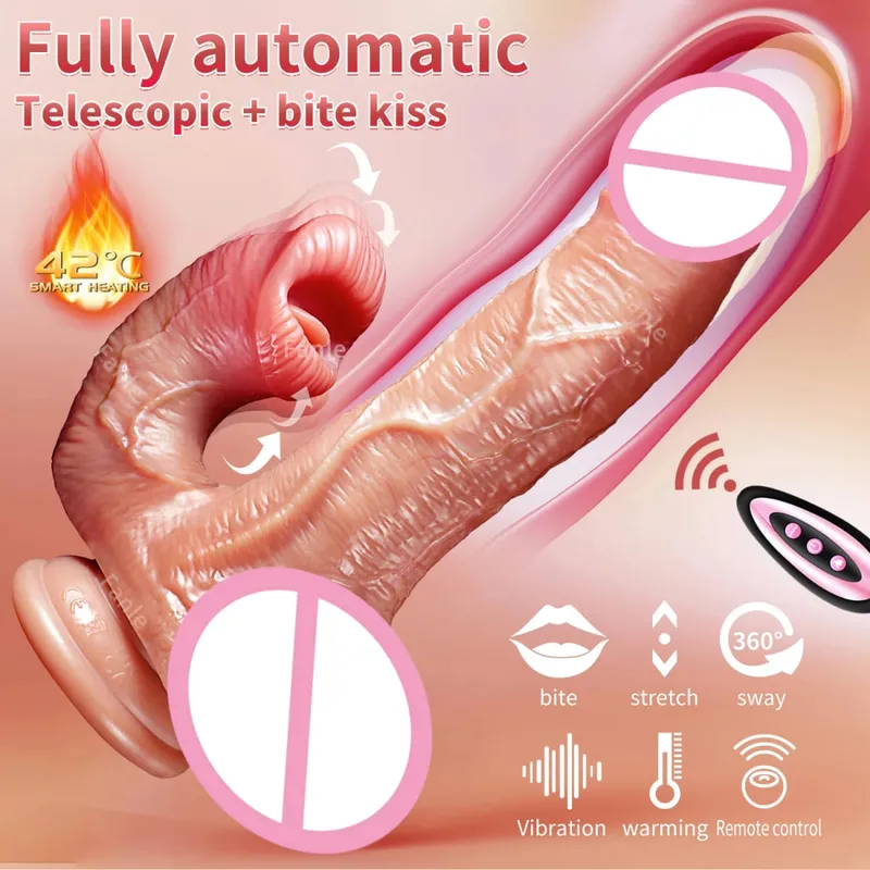 Realistic Dildo Vibrator Telescopic Female Remote Control Vaginal Masturbator Anal Plug Penis Heated Vibrating Sex Toy For Women