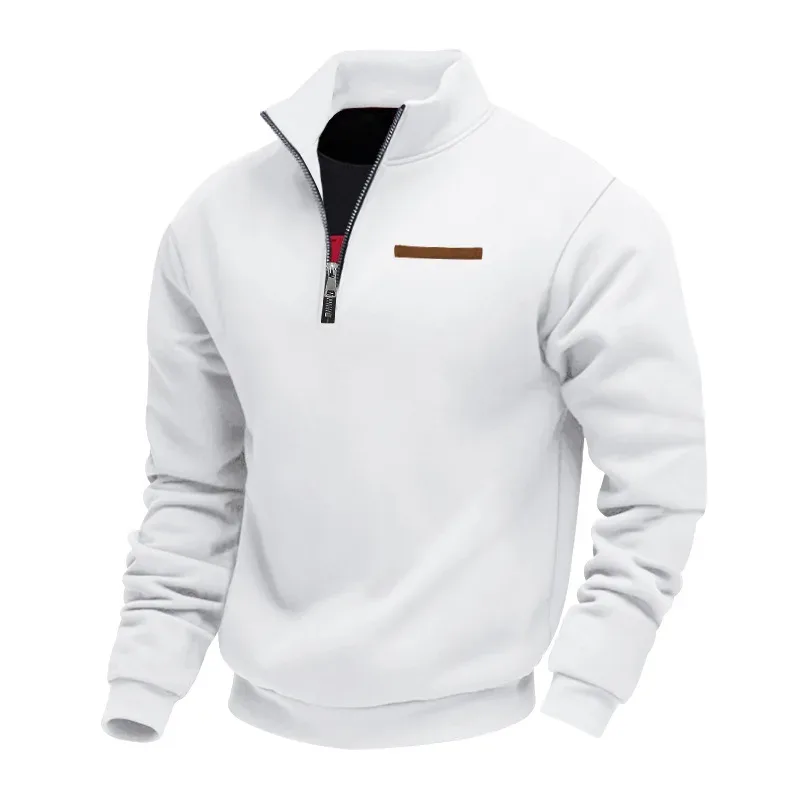 American autumn and winter heavy fleece long-sleeved men's sweater half zipper loose stand-up collar pullover men's sweater — image 33