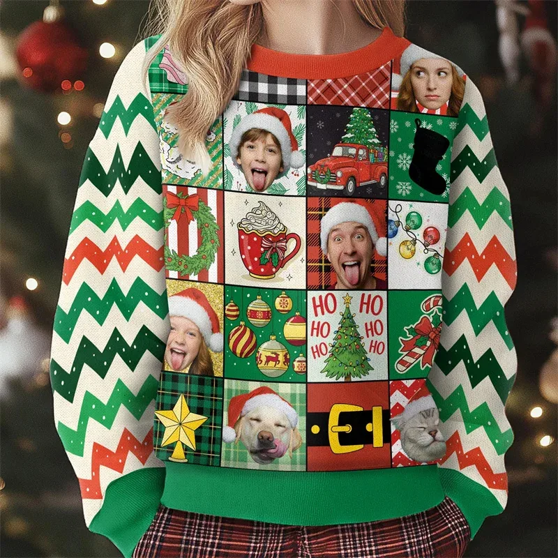 Personalized Custom Multi‑Face Christmas Sweatshirt Upload Family Pet Photos Ugly Xmas Reindeer Holiday Long Sleeve Tops — image 5