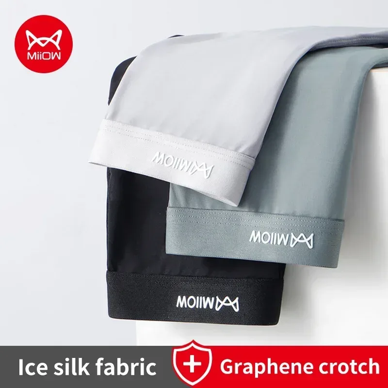 MiiOW 3 Buah Celana Boxer Pria Sutra Es Tipis Pakaian Dalam Pria Antibakteri Graphene Celana Dalam Pria Sejuk Celana Boxer Pria Celana Pendek