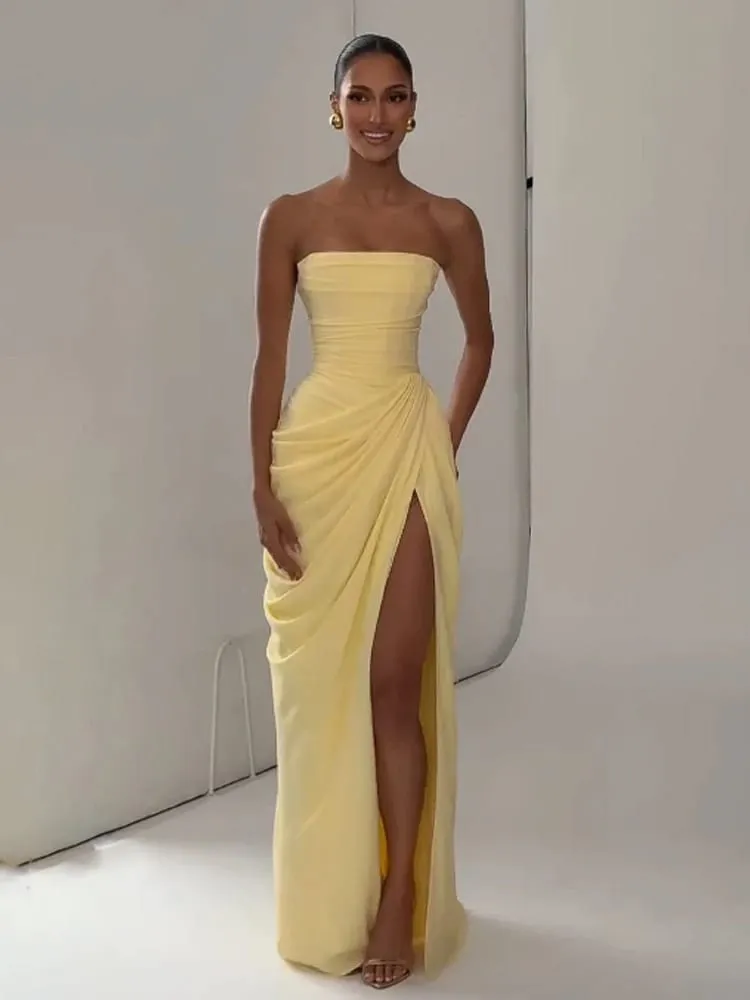 Vestido amarillo de corte bajo y espalda descubierta de cintura alta con cordones sin mangas cintura Cincher Spaghetti Strap Vestidos Fiesta Club bata de mujer — image 3