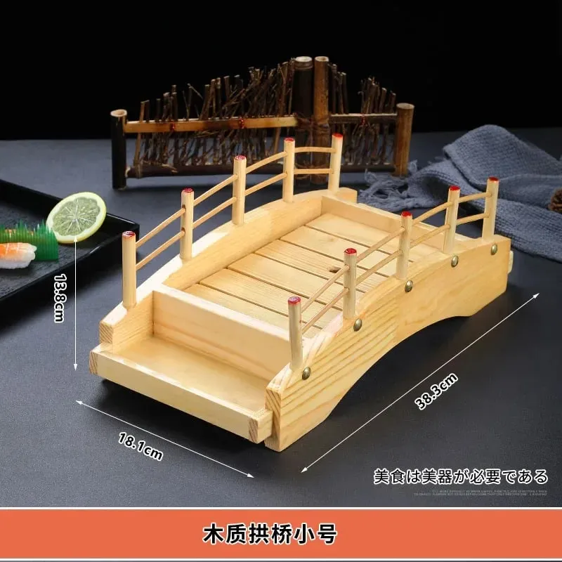 Japanese sushi boat bamboo boat Wooden boat bamboo arch bridge tableware Sashimi platter Dry ice platter sushi plate