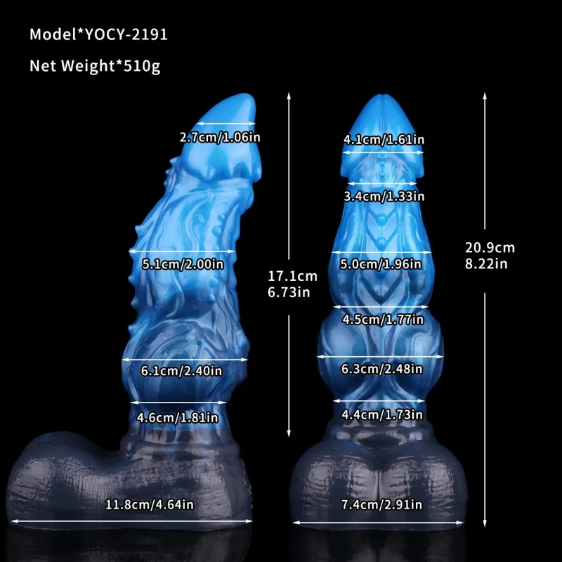 Double Layer Silicone Fantasy Dog Knot Dildo Blue Butt Plug with Sucker Anal Dilator Masturbate Sex toy for Adult 18+ — image 3