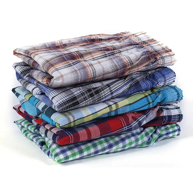2 Pcs/Lot Men's Boxer Briefs 100% Cotton Sleep Underpants Underwear Casual Plaid Comfortable Homewear Striped Beach Panties — image 2