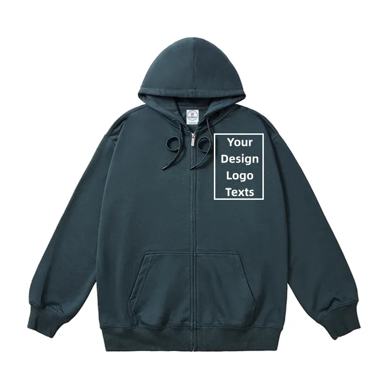 Customized Logo Zipper Hoodies Autumn Winter Fashion Embroidery Company Printed Sweatshirts Men Women Personality Hoody Pullover