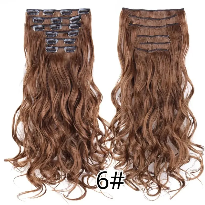 Black Clip In Extensions Straight 22" Long Synthetic Thick Clips On Hair Piece For Women 6Pcs/Set Curly Full Head Weddings Daily