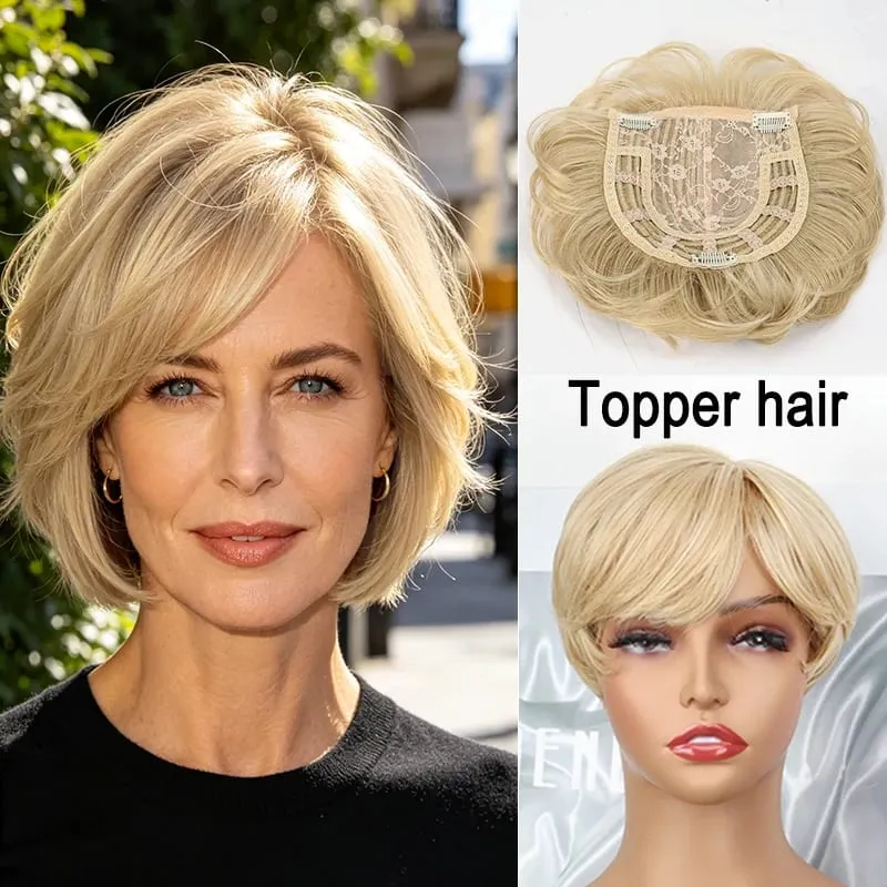 Synthetic Short Toppers Hair for Women Fluffy Covering Volume Hair Pieces With Bangs Fake Hairpiece for Thin Hair — image 9