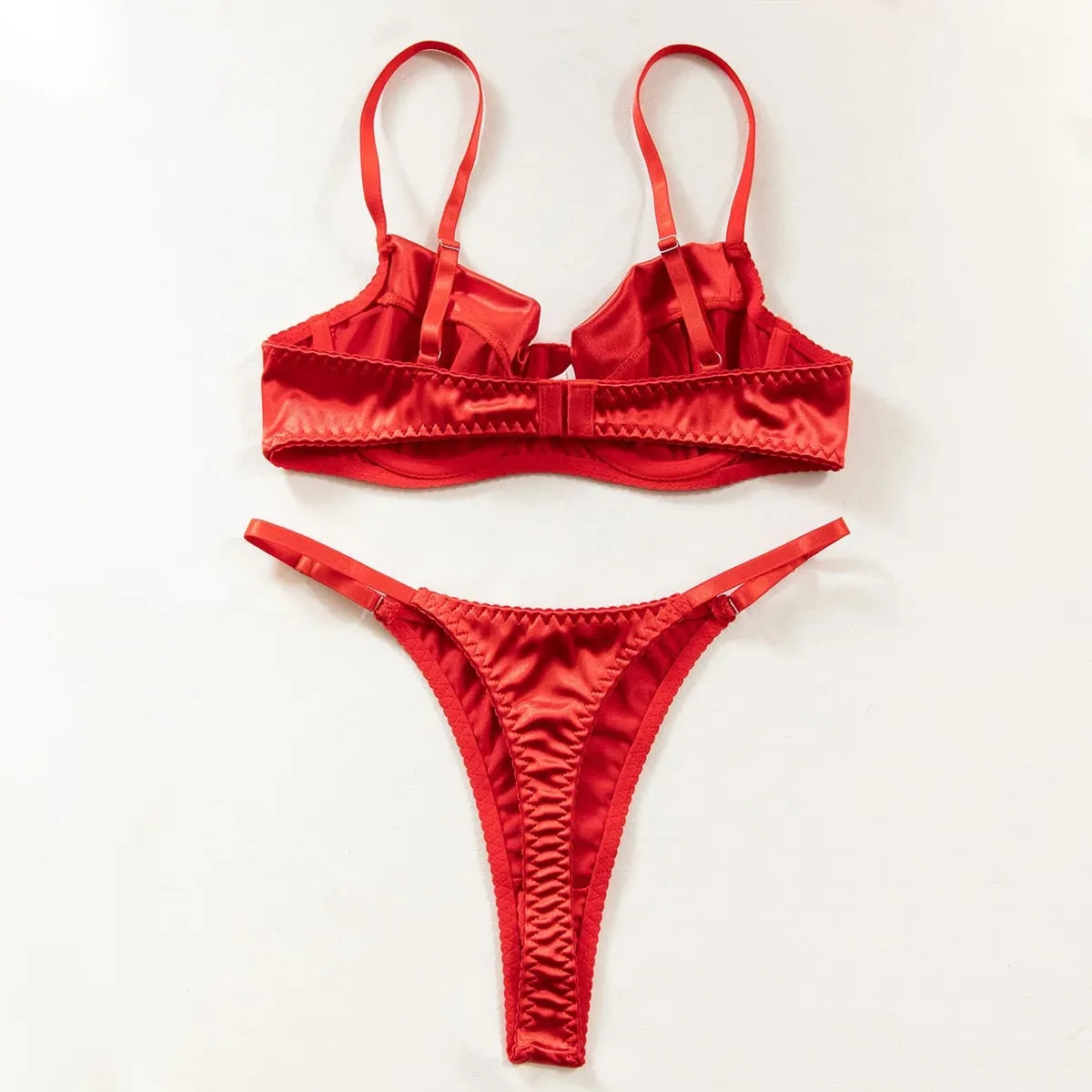 Women Underwear 2 Pcs Sexy Bra Set Underwire Push Up Satin Patchwork Bras and Thongs Suits Attractive Bilizna Intimate Set — image 4