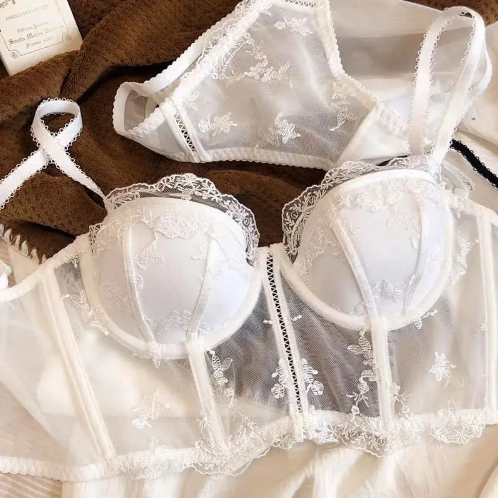 French Vintage Half Cup Lace Embroidery Longline Corset Bra Set Sexy Push‑Up Shaping Lingerie 2‑Piece Underwear Set — image 6