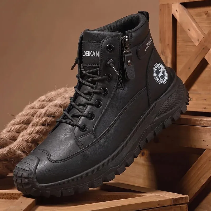 Men High Top Casual Sneakers Side Zipper Lace‑Up Thick Non‑Slip Sole Durable Footwear For Daily Walking Commuting Street Wear — image 4
