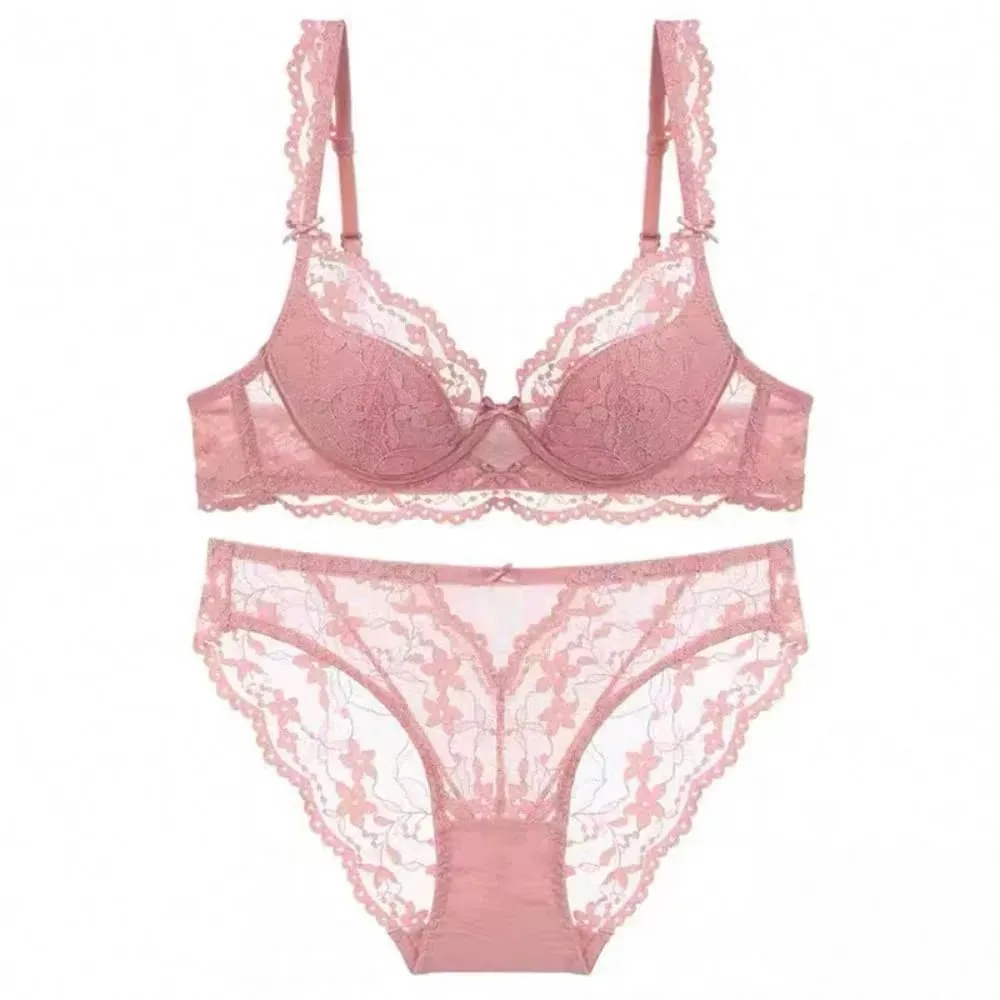 Thin Breathable Lace Bra Set French Flutter Sleeve Soft Underwire Minimizer Sexy Beauty Back Women Lingerie 32‑38 AB — image 7
