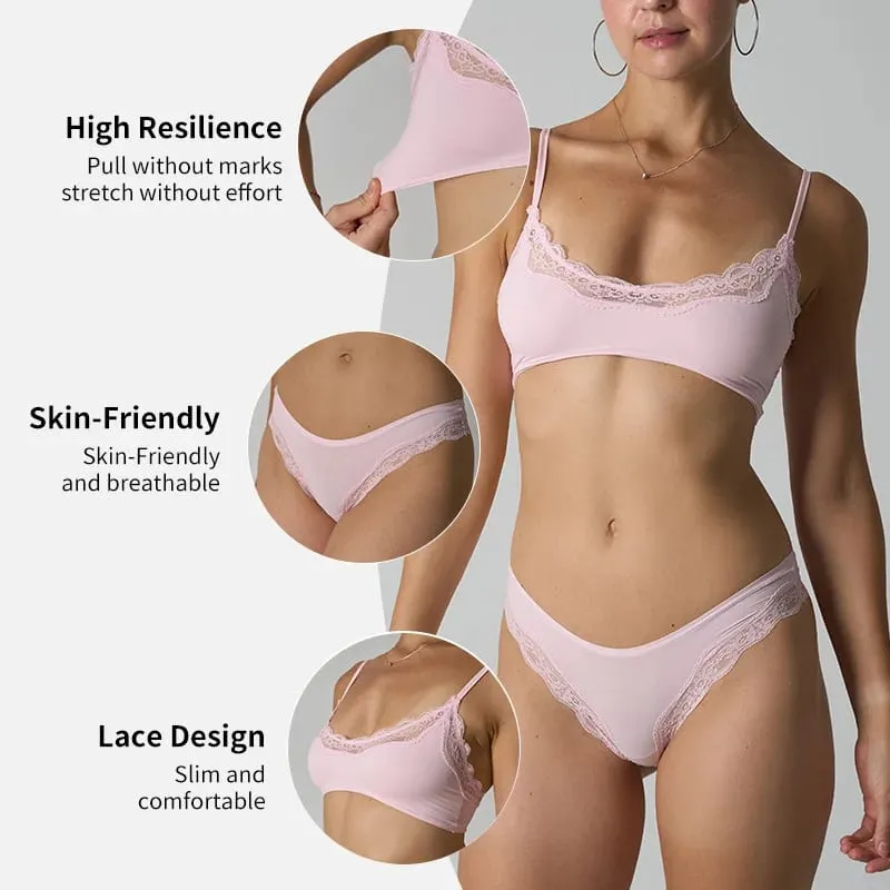 Cute Lace Bra Solid Set Women Free Combination Adjustable-strap Bras+Low Waist Panties Chic Simple High Elasticity Lingerie Sets — image 6