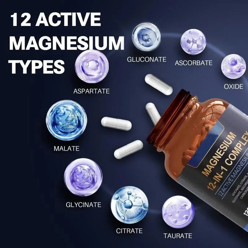 12 in 1 Magnesium Complex Capsules - Promotes Restful Sleep & Relieves Muscle Supports Bone Muscle and Heart Health — image 3