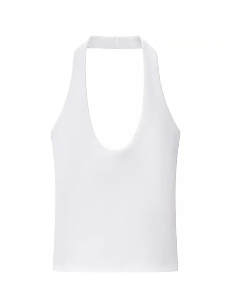2025 Summer New Women's Solid Color Series Halter Collar Slim Backless Basic All-match Top — image 6