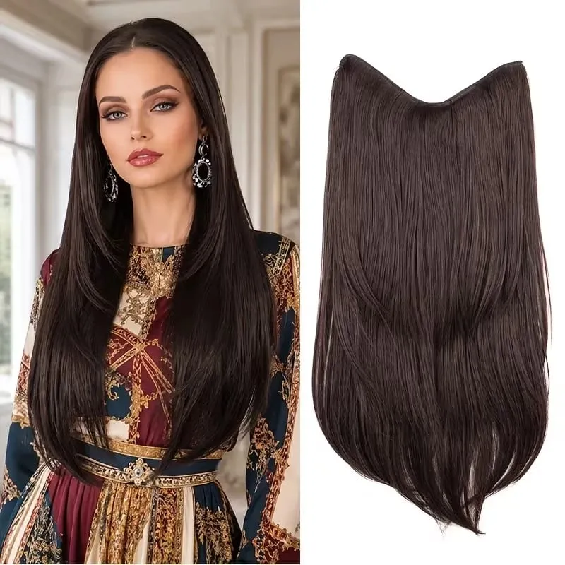 22Inch Synthetic Long Straight Multi Layer Hair Extension BB Clip Style Fiber Hairpiece for Women Daily Wear Confident Elegant