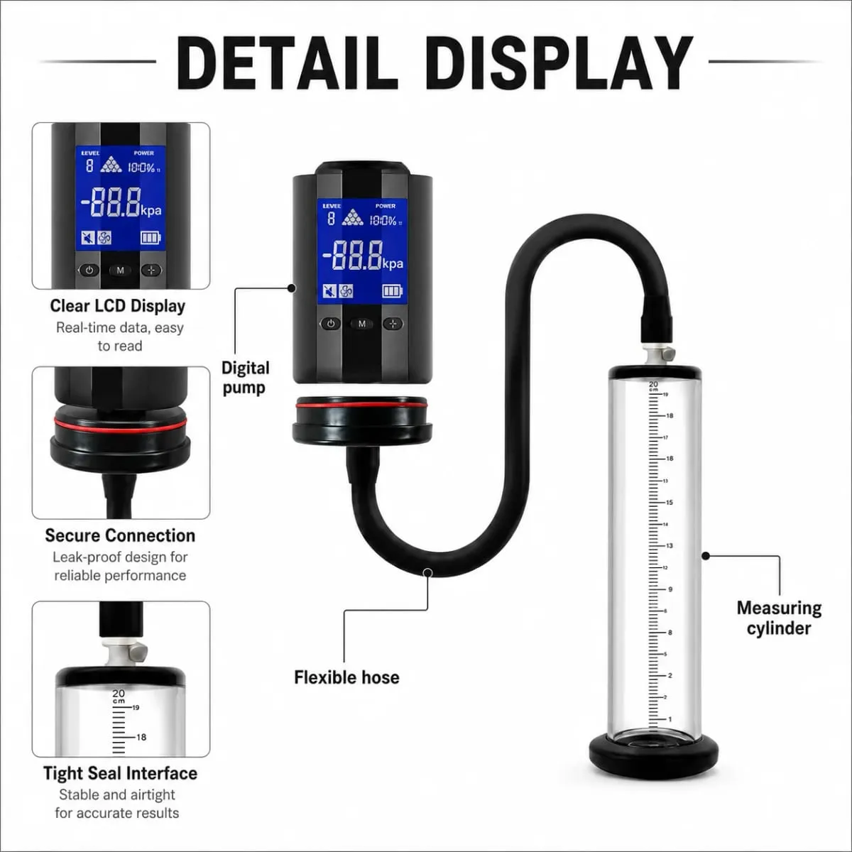 Electric Penis Vacuum Pump with Digital Display Male Enlargement Extender Trainer Rechargeable Adult Masturbation Sex Toy
