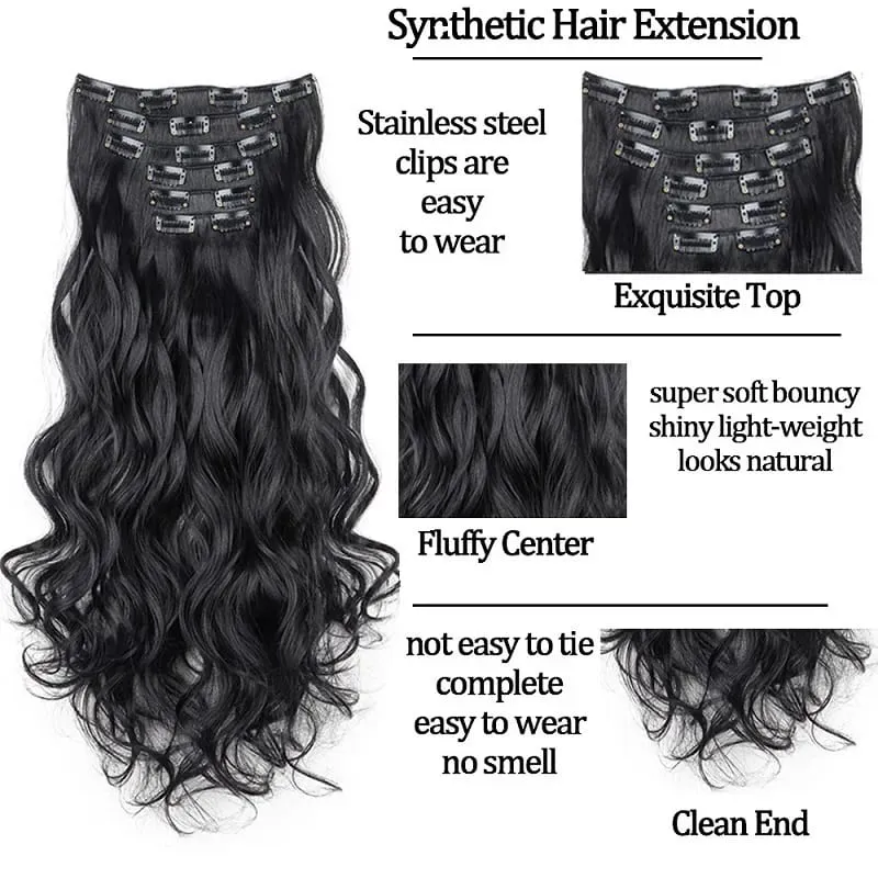 6pcs/set 24Inch Synthetic Long Curly Wavy Hair Extension 16 Clips High Tempreture Hairpiece Clip In Hair Extensions for Women — image 4