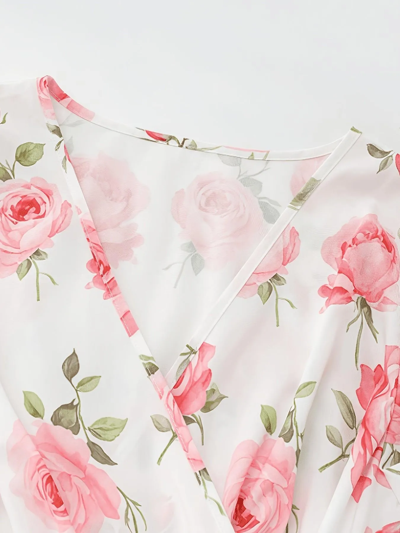 Elegant V-Neck A-Line Long Dress Soft Rose Print Summer Vacation Gown Women's Casual Maxi Skirt — image 5
