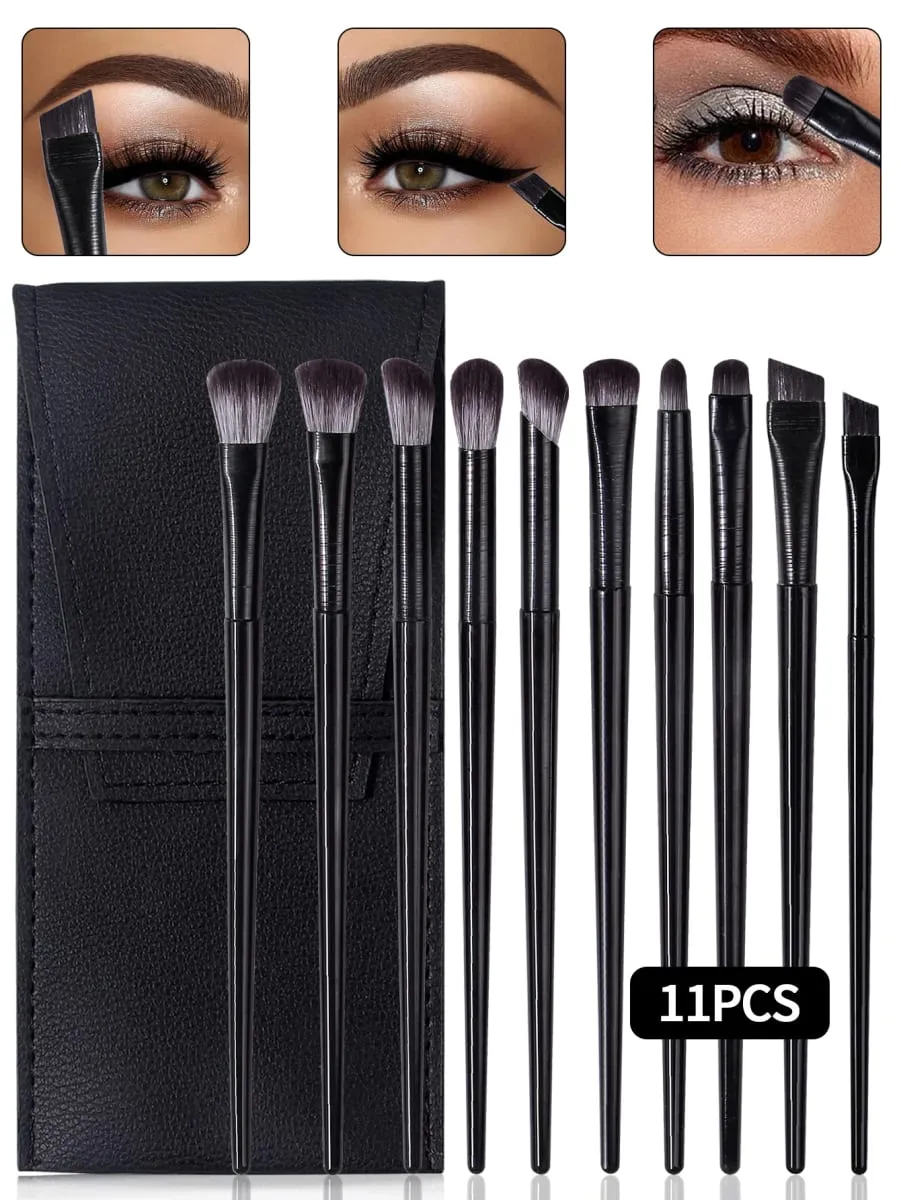 10-Piece Eye Makeup Brush Set: Eyeliner Eyeshadow Aegyo-sal Brushes with a PU Leather Makeup Brush Pouch — image 2