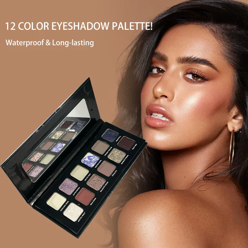 12 Colors Metallic Eyeshadow Palette Pearl Matte Sparkling Shimmer Blue Eye Shadow Highlighter Brighten Glitter Fashion Makeup — image 3