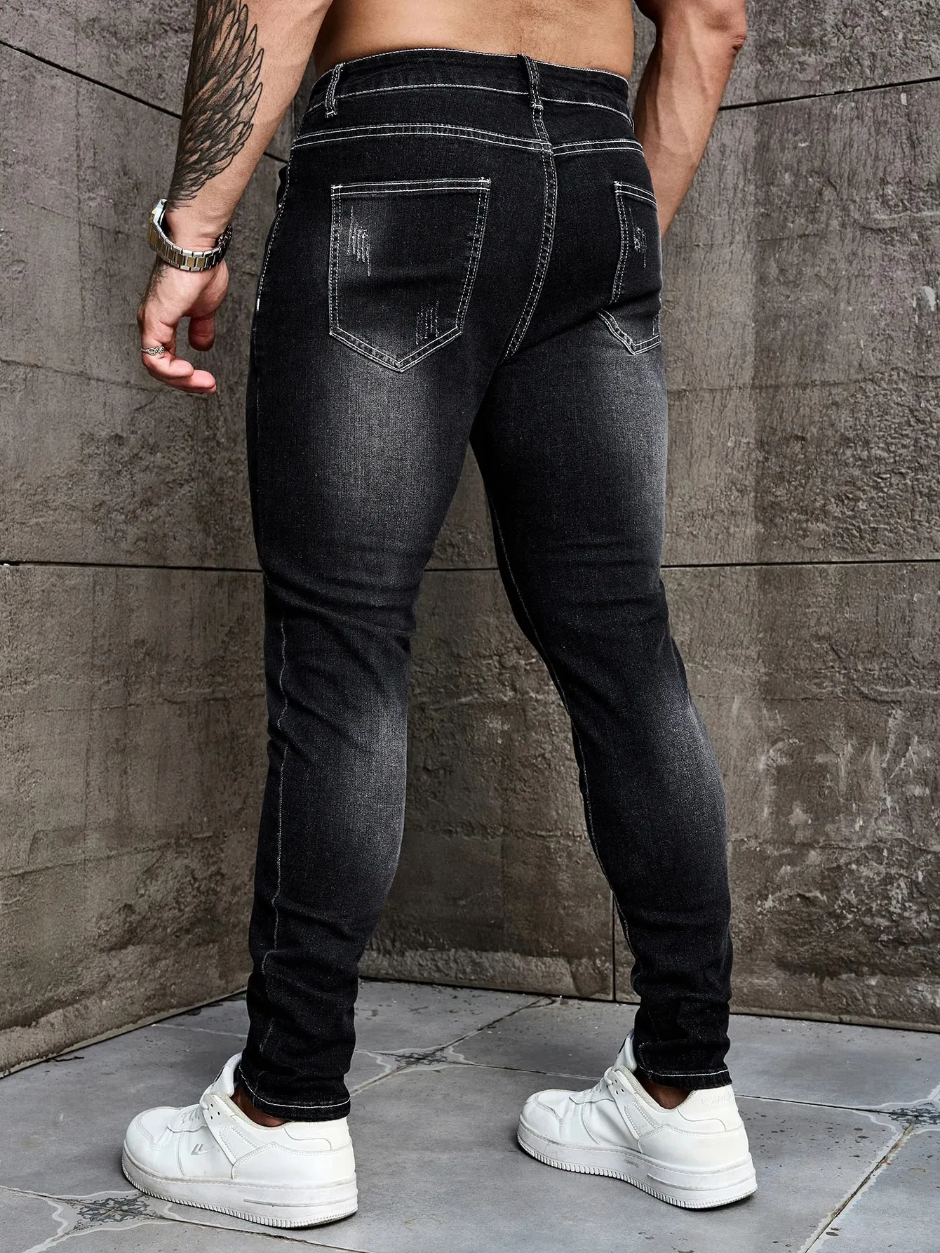 Men Jeans Denim Pants Clothing Trousers Men's Casual Black Washed Slim Fit Stretch Skinny Denim Pants — image 2