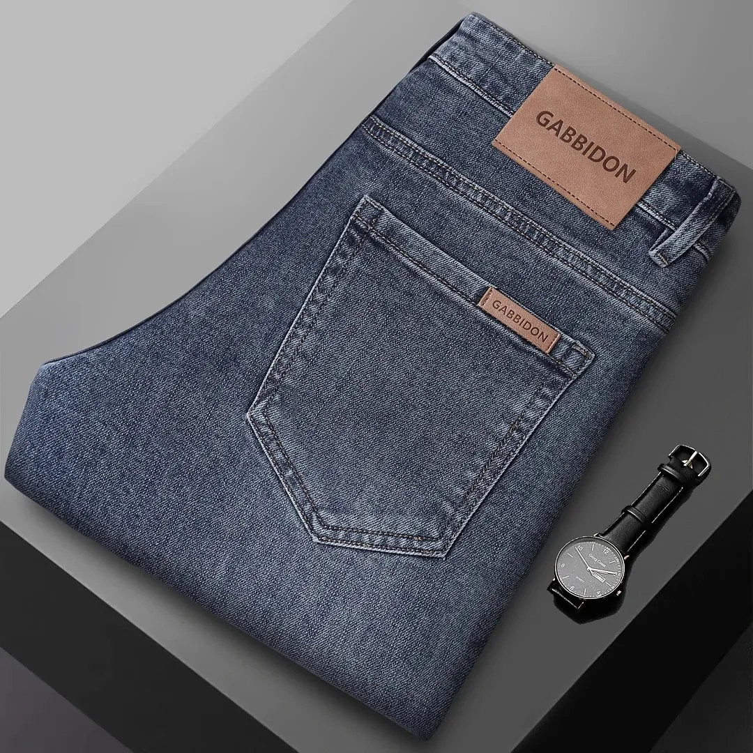 Printemps nouveaux hommes jean droit confortable élastique décontracté affaires travail pantalon rétro bleu mode coupe lavé Denim pantalon — image 10