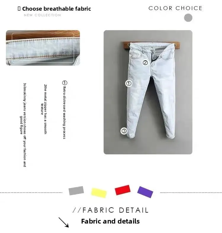 Ropa de los años 2000, pantalones vaqueros de color claro para hombre, novedad de primavera y otoño de 2025, pantalones ajustados de color azul claro, pantalones elásticos de trabajo de marca a la moda — image 9